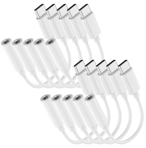 USB C to 3.5mm Headphone Jack Adapter for iPhone 17/16/15/Pro Max/Plus, Type C Aux Audio Dongle Cable Cord Compatible with iPad, Samsung Galaxy S25/24/S23, MacBook (White, 10 Pack) - color: White, size: 10 Pack