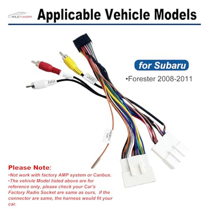 16Pin ISO Aftermarket Radio Harness Adapter for Subaru Forester 2008-2011 with Audio Input SWC, 16Pin Android Car Stereo Wiring Harness with Subwoofer Input for Forester