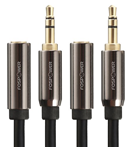 FosPower (2 Pack 3.5mm Male to Female Extension Cable 24K Gold Plated 15FT - size: 15ft-2Pack