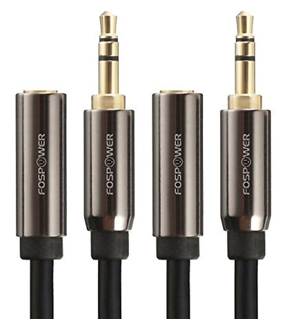 FosPower (2 Pack 3.5mm Male to Female Extension Cable 24K Gold Plated 15FT - size: 15ft-2Pack
