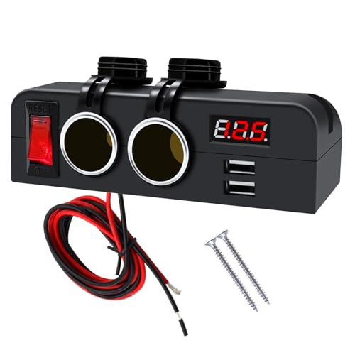 Multi-function 12 V Cigarette Lighter Socket Splitter Dual Female Power Outlet Adapter Dual USB Charger Ports with LED Voltmeter and On/Off Switch Suitable for Portable Auto Electronic Devices - color: Type B