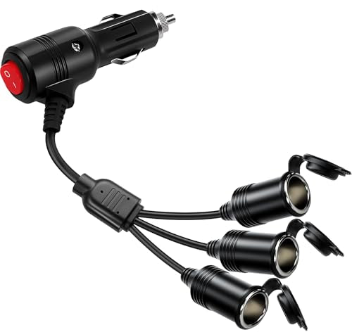 Cigarette Lighter Splitter ， 12v Splitter,Dual Cigarette Lighter adapters for Cars,12V Cigarette Lighter Plug with on/Off Switch, Overload Protection & Extension Cord 15A Fuses (3 Ports) - size: 3 Ports