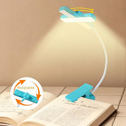 VAVOFO 24 LEDs Rotatable Book Light, Rechargeable Clip Reading Lamp, Blue - color: Blue