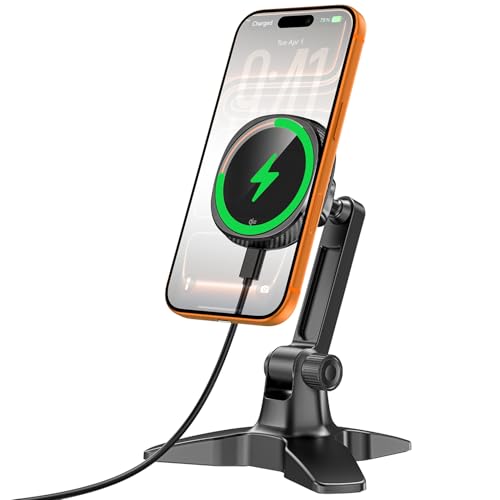 APPS2Car for MagSafe Charger Stand Qi2 15W Fast-Charging Wireless Charger Stand with Cooling Fan Adjustable Magnetic Desktop Phone Holder for Office Compatible with iPhone 12-17 Series (No Adapter) - color: Black-Wireless Charger