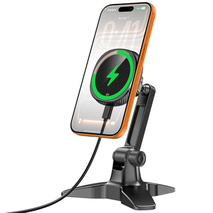 APPS2Car for MagSafe Charger Stand Qi2 15W Fast-Charging Wireless Charger Stand with Cooling Fan Adjustable Magnetic Desktop Phone Holder for Office Compatible with iPhone 12-17 Series (No Adapter) - color: Black-Wireless Charger