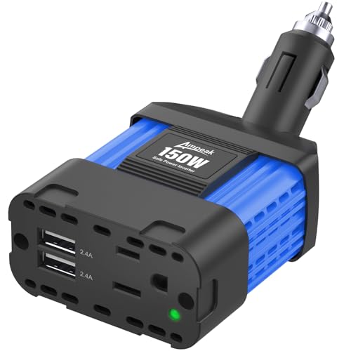 Ampeak 150W Car Power Inverter, 12V DC to 120V AC, Cigarette Lighter Plug - color: 150W Blue