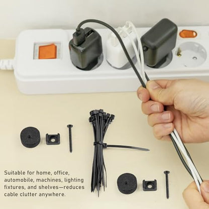20 Pcs Adhesive Cable Tie Mount - 20mm EVA Base Self Adhesive Zip Tie Holder with Screws Nylon Ties, Wire Management Clip for Desk Car Wall Office