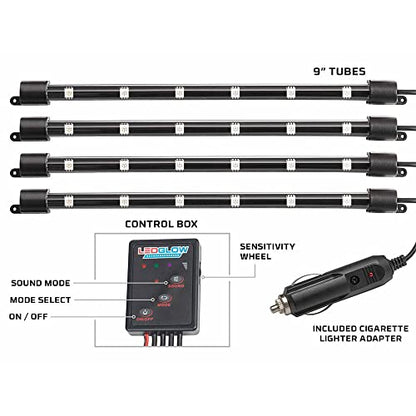 LEDGlow 4pc 7 Color LED Interior Footwell Lighting Kit w/Cigarette Adapter