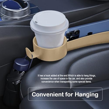 Car Seat Gap Plug with Storage Slot, Auto Gap Filler Organizer with Cup Holder, Universal Carseat Side Gap Filler Strip 2 Pack Between Front Seats & Console, Anti-Drop Pad with Seatbelt Holes, Beige - color: Beige, Cup Holder & Hook