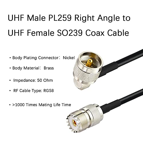 Superbat CB UHF Male PL259 to UHF Female SO239 Jumper RG58 Coax Cable 3ft - size: 3ft, style: right angle