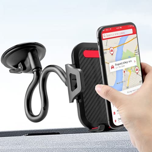 360° Car Windshield Mount Cradle Holder Stand for iPhone Mobile Cell Phone GPS Flexible Gooseneck Long Arm, Strong Suction Stabilizer