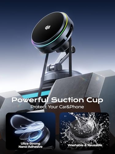 XO Qi2.2 Magnetic Car Mount Charger,25W Fast Charging with Cooling Fan and LED Light, 360° Rotatable Strong Hold Car Phone Mount with for Phone,Universal Fit for Most Vehicles, Easy Installation