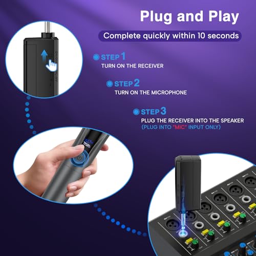 Wireless Microphone,Professional Dual Handheld Cordless Dynamic Mic System with Rechargeable Receiver,Plug & Play,Compatible with karaoke machines and PA systems for Speech,Church,Wedding,DJ,Party