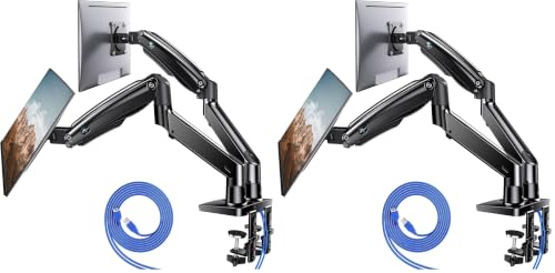 HUANUO Dual Monitor Stand for 13″–40″, Premium Dual Monitor Mount with USB, Height Adjustable Monitor Stand for 2 Monitors, VESA Mount with Clamp/Grommet Base, Holds 26.4lbs per Arm, HNDS7 (Pack of 2) - size: 13-40 Inch (Pack of 2)