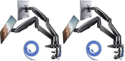 HUANUO Dual Monitor Stand for 13″–40″, Premium Dual Monitor Mount with USB, Height Adjustable Monitor Stand for 2 Monitors, VESA Mount with Clamp/Grommet Base, Holds 26.4lbs per Arm, HNDS7 (Pack of 2) - size: 13-40 Inch (Pack of 2)