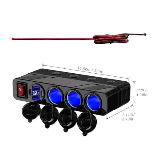 3-Socket Cigarette Lighter Splitter,108W Multi Port Outlet Car Charger PD30W and 4 USB-A QC3.0 18W with LED Display 12V/24V Vehicle Super Fast Adapter for GPS, Dash Cam, iPhone, Car