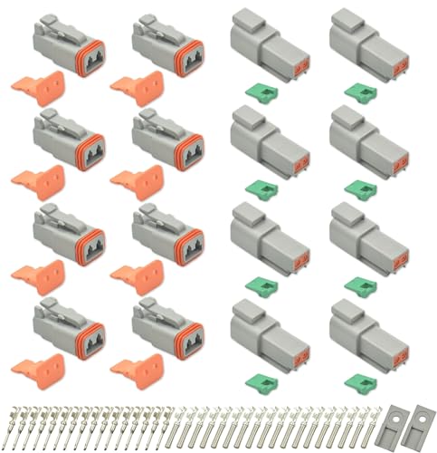 8 Sets 2 Pin DT Waterproof Connector Kit, Deutsch Automotive Electrical Butt, IP67 Waterproof Electrical Connectors Plug with 19 Pairs 16# Stamped Contacts for Car Truck Boat (2PIN-8SET) - size: 2PIN-8SET