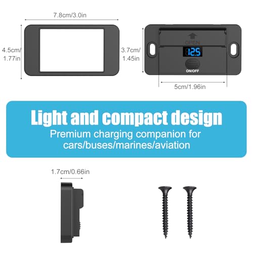 84W 4 Port 12V USB Outlet Surface Mount with Voltmeter, 36W PD and Dual 18W QC3.0 Car USB Port Lightweight Charger Socket Replacement Panel with Button Switch for Bus RV Truck Marine Golf Cart - color: 1 pack