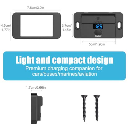 84W 4 Port 12V USB Outlet Surface Mount with Voltmeter, 36W PD and Dual 18W QC3.0 Car USB Port Lightweight Charger Socket Replacement Panel with Button Switch for Bus RV Truck Marine Golf Cart - color: 1 pack