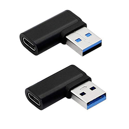 CERRXIAN 90 Degree USB C to USB A Adapter, Right Angle & Left Angle USB A 3.0 Male to USB Type C 3.1 Female Connector for Laptops, Wall Chargers, Power Banks(2-Pack)