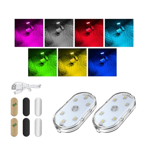 KVAEY 4 PCS Car LED Lights Interior Wireless, 7 Colors Magnetic Auto Ambient Light with 6 Bright LED Lamp Beads, Portable USB Rechargeable Vehicle Interior Led Night Light (Colorful, Magnetic, 2pcs) - color: Colorful, Magnetic, size: 2pcs