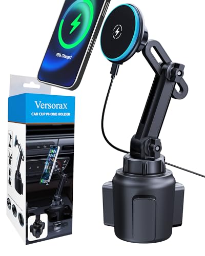 Magnetic Cup Phone Holder Car Wireless Charger for MagSafe, 15W Fast Charging Car Mount Stand for iPhone 16 Pro Max/15/14/13/12, Cupholder Expander, LED Light Ring, Strong N52 Magnets