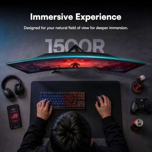 32 Inch Curved Gaming Monitor, QHD 1440P, 165Hz | VA Computer Screen, 1500R, 3500:1 Contrast Ratio, 98% sRGB, HDR10, 16.7M, Frameless Design for PC and Console, HDMI, DP, VESA - size: 32 inch