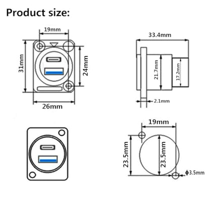 PENGLIN 2PCS Dual USB Panel Mount Adapter, USB-C 3.1 & USB 3.0 Data Socket - color: Black, size: 2PCS