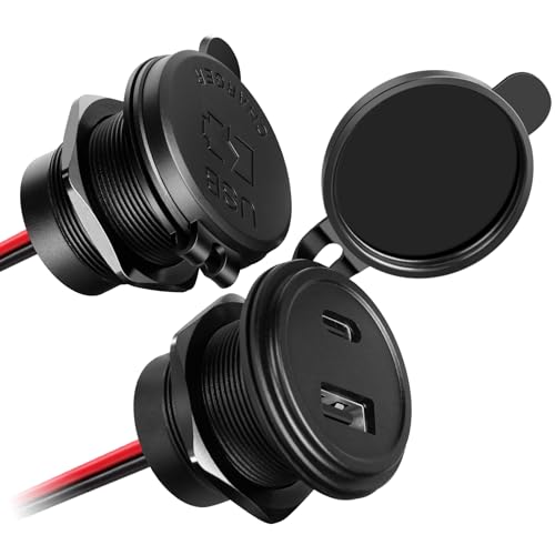 12V USB Outlet Wall Mount Aluminum PD3.0 and QC 3.0 Waterproof Dual Port DC 12~24V Socket USB C Cigarette Lighter Replacement for Boat RV Camper Trailer Truck Golf 2Pcs