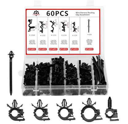 Automotive Car Wire Harness Routing Clip Assortment Kit - 60PCS Universal Wire Loom Routing Clips for Honda, GM, Mazda, Jeep Wrangler, Ford