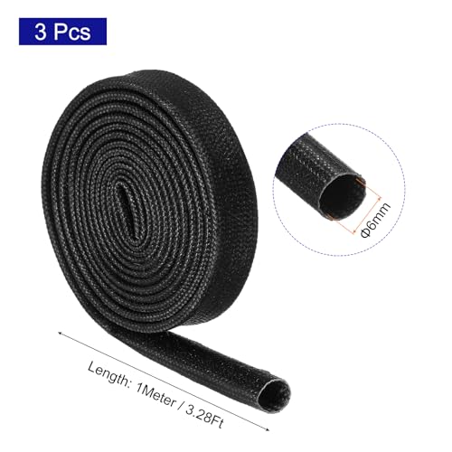 MECCANIXITY 3Pcs Wire Insulation Braid Fire Sleeve,3.28Ft-6mm ID Black, High Temp Silicone Coated Fiberglass Sleeving for Automotive Hose Lines Electrical Wiring - color: Black, size: 3.28Ft-6mm