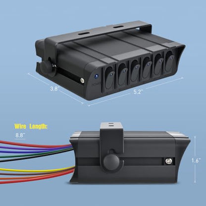 Nilight 6 Gang Rocker Switch Box Waterproof 60Amp Max - color: Blue 6 Gang Switch Box