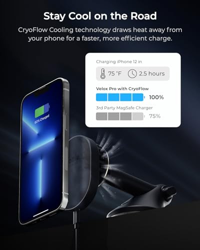 iOttie Velox Pro MagSafe Compatible Dash & Windshield Car Mount with Wireless Charging & CryoFlow™ Cooling Compatible with MagSafe Phones Including iPhone 12/13/14/15/16 Series (Car Charger Included) - style: Qi Wireless Charging
