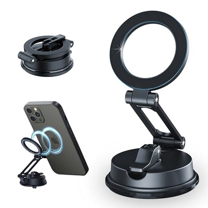 Vacuum Magnetic Car Phone Holder, Magsafe Suction Cup Phone Mount for Car Rv Gym Shower,Metal Arm,360° Rotation,Foldable,Reusable,Dashboard Car Mount for iPhone 17 16 Pro Max 15 14 13 12 Plus Android