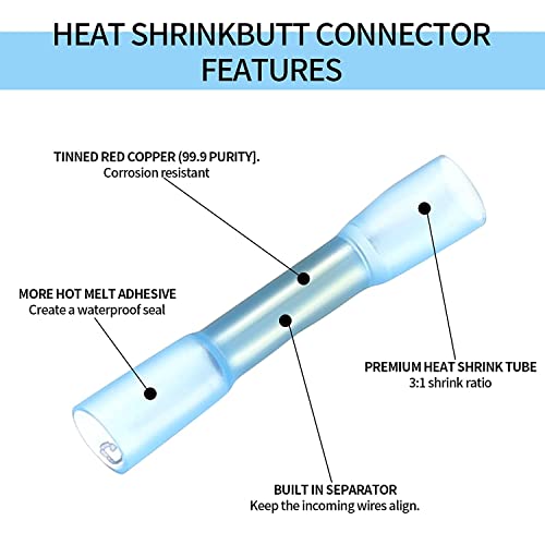 100 Pcs Heat Shrink Butt Connectors Kits, 10-26 AWG Butt Splice Electrical Wire Connectors Kit, Insulated Waterproof Marine Automotive Crimp Terminals Butt Splice Terminals Connectors