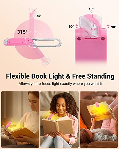 DEWENWILS Amber Book Light, USB Rechargeable Book Light for Reading in Bed, 3 Brightness Levels, Blue Light Blocking, LED Clip-on Reading Light for Kids, Bookworms (Pink) - color: Pink