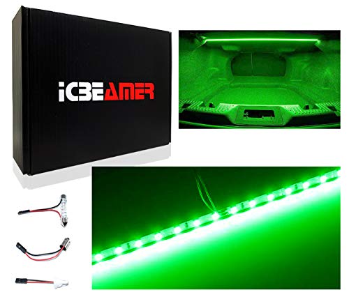 ICBEAMER 12" Green 18 SMDs 2835 LED Strip Light Universal Fit Car Trunk Cargo Area or Interior Illumination - color: Green