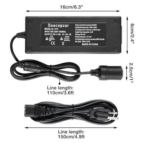 2PCS AC to DC Converter 120W 12V 10A Power Supply Cigarette Lighter Adapter to Wall Plug, 8.8Ft AC to DC Cigarette Lighter Adapter, 110V to 12V Converter Transformer for Car Powered Devices - style: 12V 10A 2Pin - 2 Pack