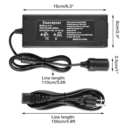 2PCS AC to DC Converter 120W 12V 10A Power Supply Cigarette Lighter Adapter to Wall Plug, 8.8Ft AC to DC Cigarette Lighter Adapter, 110V to 12V Converter Transformer for Car Powered Devices - style: 12V 10A 2Pin - 2 Pack