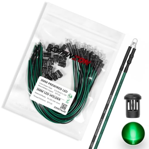 Chanzon 20pcs Pre-Wired 3mm Green Flashing LED Diodes + 20pcs LED Holders - color: Green Single Flash, size: 3mm