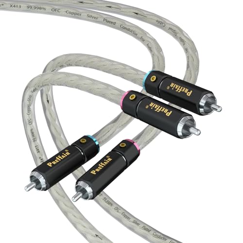 Preffair RCA Male to RCA Male Plugs Signal Wires Audiophile OFC Silver Plated Shielded RCA Cable Audio Interconnect Cables,2PCS/1 Pair (6.6FT/2M, Silver Plated) - color: silver plated, size: 6.6FT/2M