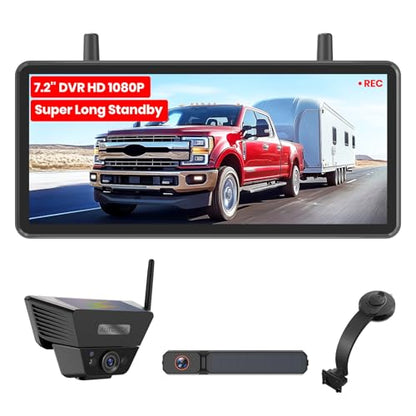 AUTO-VOX Wireless Backup Camera Kit: 7.2" Monitor, Solar 5 Cam, Suction Mount and Solar 3A Plus Cam– Flexible Placement for Horse Trailer, Boat Trailer, Cargo Monitoring, Tight Spot Parking