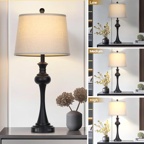 CINSARY Black Table Lamps Set of 2, 29" Bedside Lamps with USB C+A - color: Black-set of 2