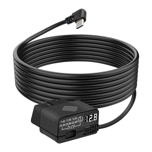 GELRHONR OBD Hardwire Kit, OBD2 to Right Angle USB C Power Adapter Cable for Dash Camera with LED Display and Low Voltage Protection, 12-30V to 5V/3A 24 Hours Surveillance and Acc 2 Mode,11.5FT