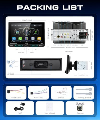 7 Inch Single Din Car Stereo with Wired/Wireless CarPlay Android Auto