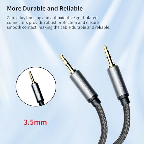 RIVIERA 20FT/6.0M Audio Cable 3.5mm 1/8" TRS to 3.5mm 1/8" TRS Braided Sheild Pure Copper Wire and 24K Gold Plated Low Noise Cable with Braided Nylon Jacket for Digital Players & Musical Instruments - color: Dual 1/8 TRS Black, size: 20FT/6.0M