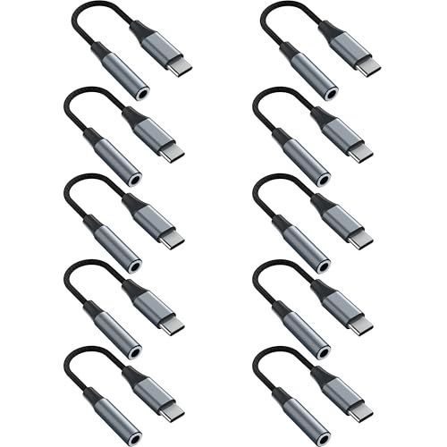 10PCS USB C to 3.5mm Female Headphone Jack Adapter - color: Grey, size: 4.6 IN-10PCS