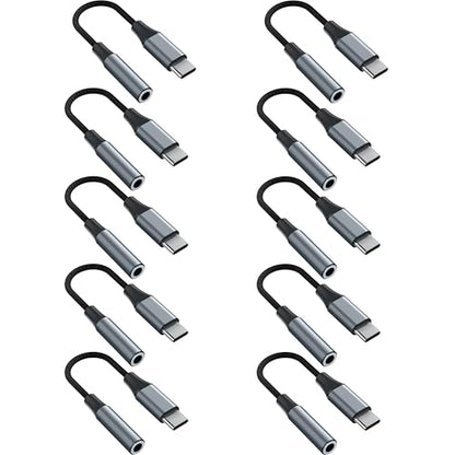 10PCS USB C to 3.5mm Female Headphone Jack Adapter - color: Grey, size: 4.6 IN-10PCS