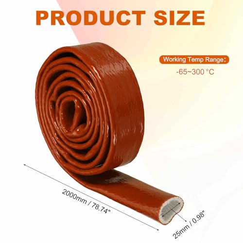 HARFINGTON 25mm(1" x 7 FT) ID Fire Sleeve Heat-Shielded Fire Sleeve Silicone Coated Fiberglass Heat Protection for Automotive Hose Lines Electrical Wiring, Red