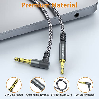 3.5mm to 2.5mm Aux Audio Cable (6.6FT), 90 Degree Right Cord Compatible with Bose 700 QuietComfort QC45 QC35II QC35 QC25 Noise Cancelling Headphones, JBL E45BT E55BT E65BTNC Bluetooth Earphone(Grey) - size: 1-Pack
